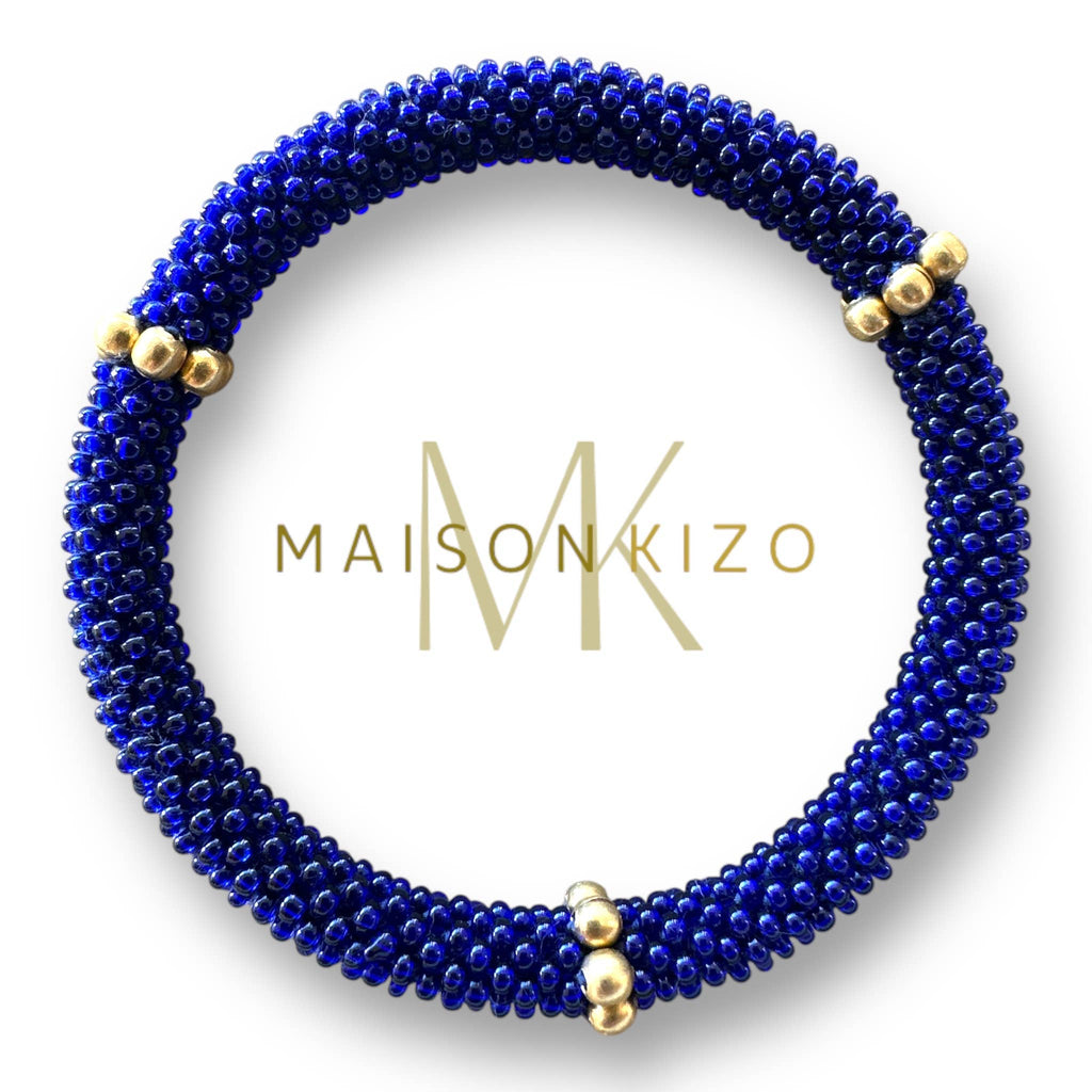 Bracelet népalais bleu foncé lapis doré