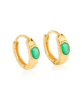 Boucles d'oreilles créoles en argent plaqué or 14K avec pierre précieuse onyx vert