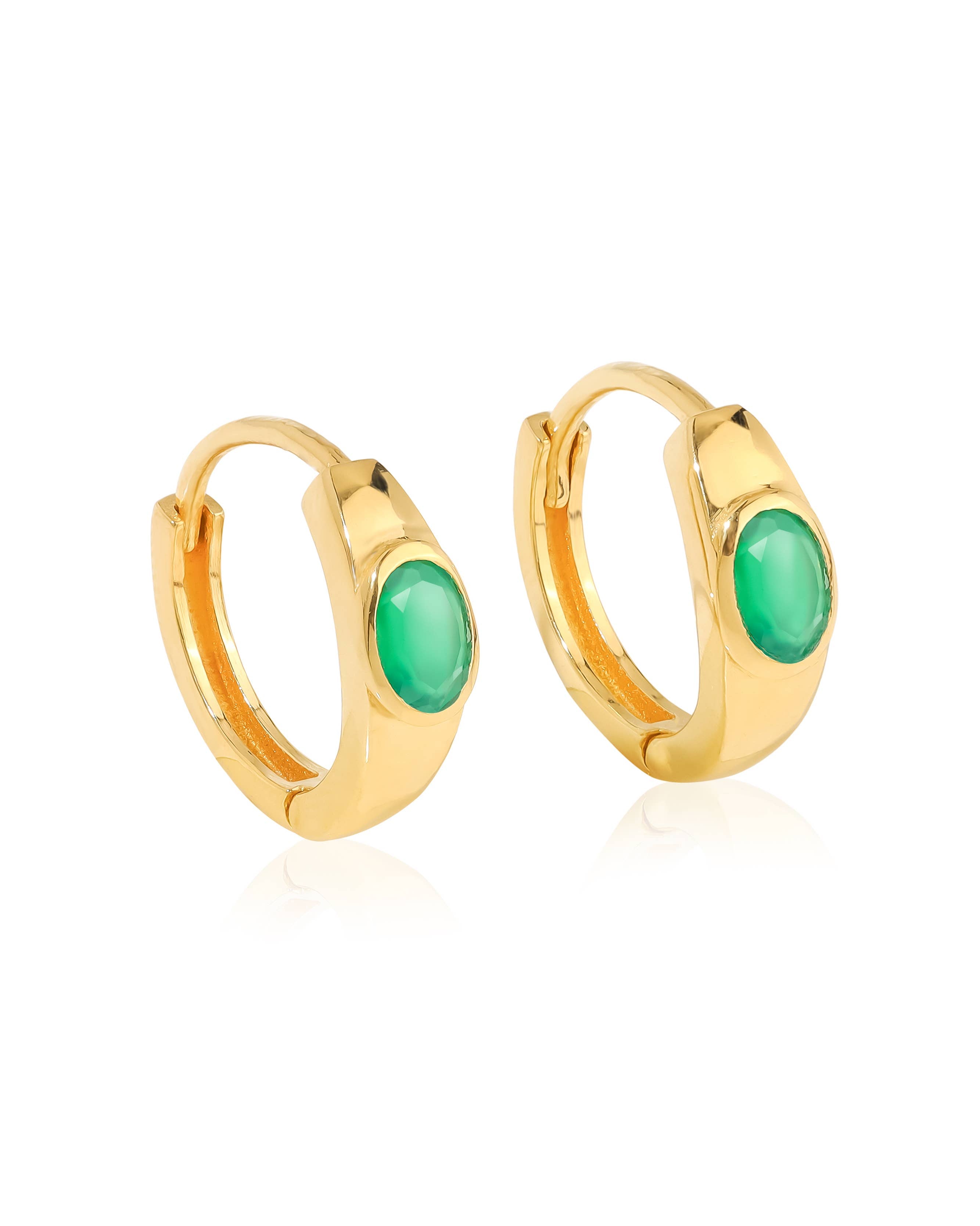 Boucles d'oreilles créoles en argent plaqué or 14K avec pierre précieuse onyx vert