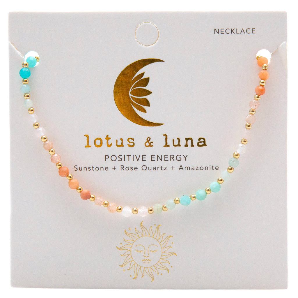 Collier de guérison Positive Energy 3 mm Amazonite, Pierre de Soleil, Aventurine Rose, Quartz Rose