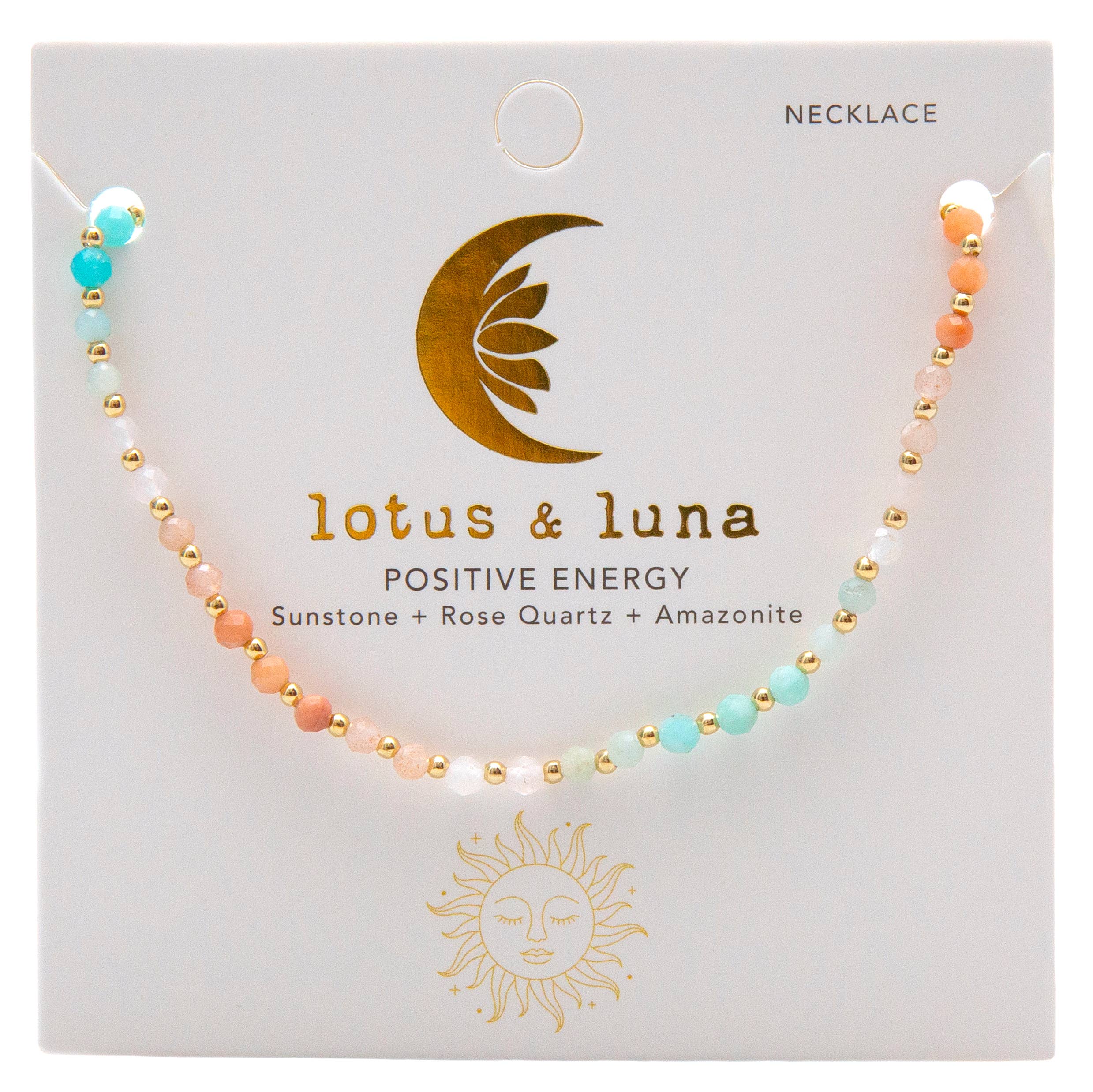 Collier de guérison Positive Energy 3 mm Amazonite, Pierre de Soleil, Aventurine Rose, Quartz Rose