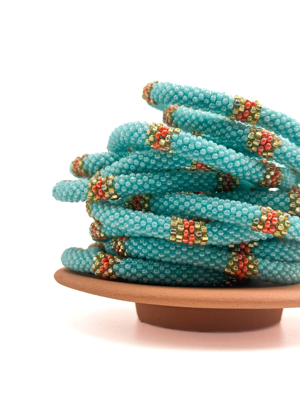 Bracelet népalais E44 Bleu turquoise doré orange