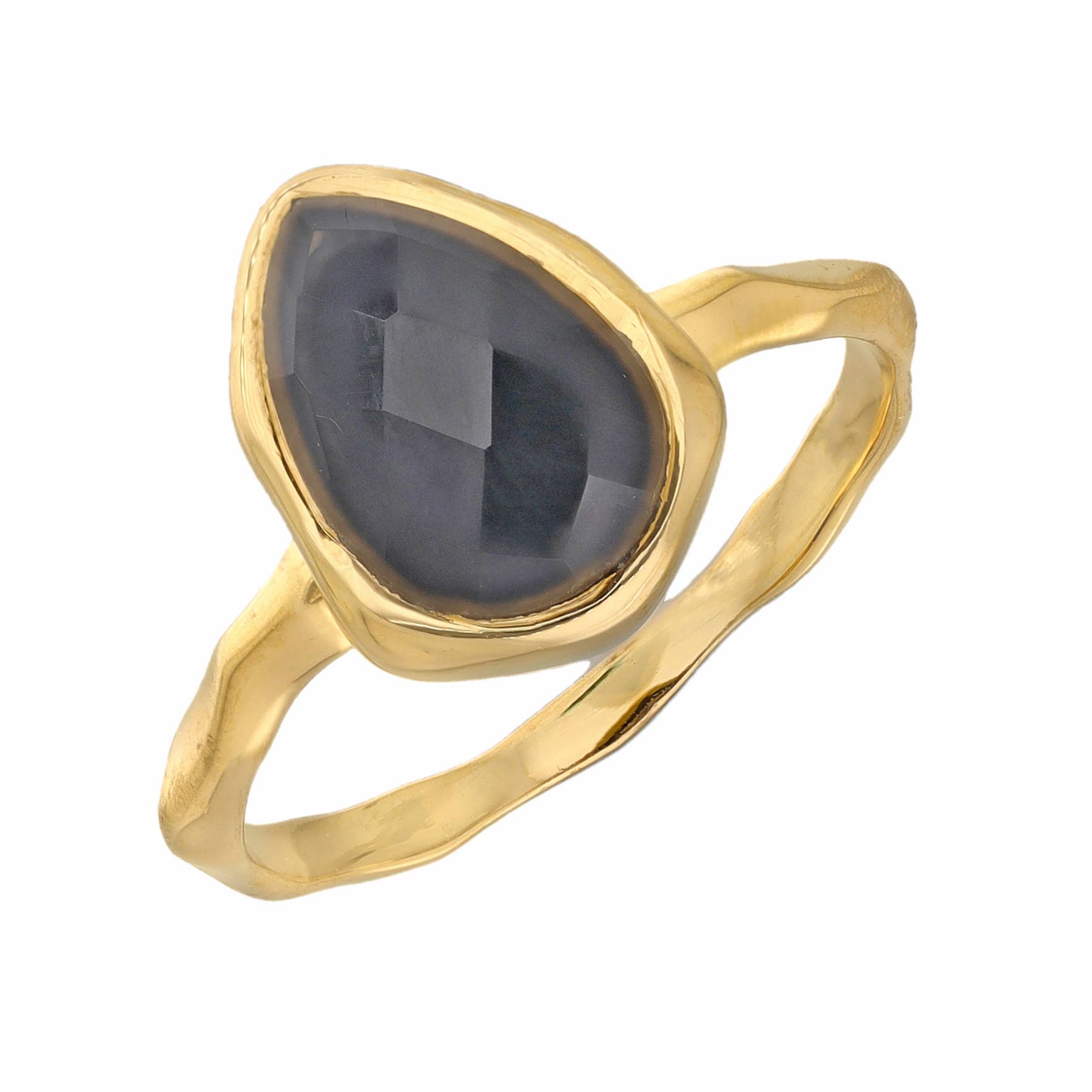 Bague Fleur en Onyx Noir Plaqué Or sur Argent