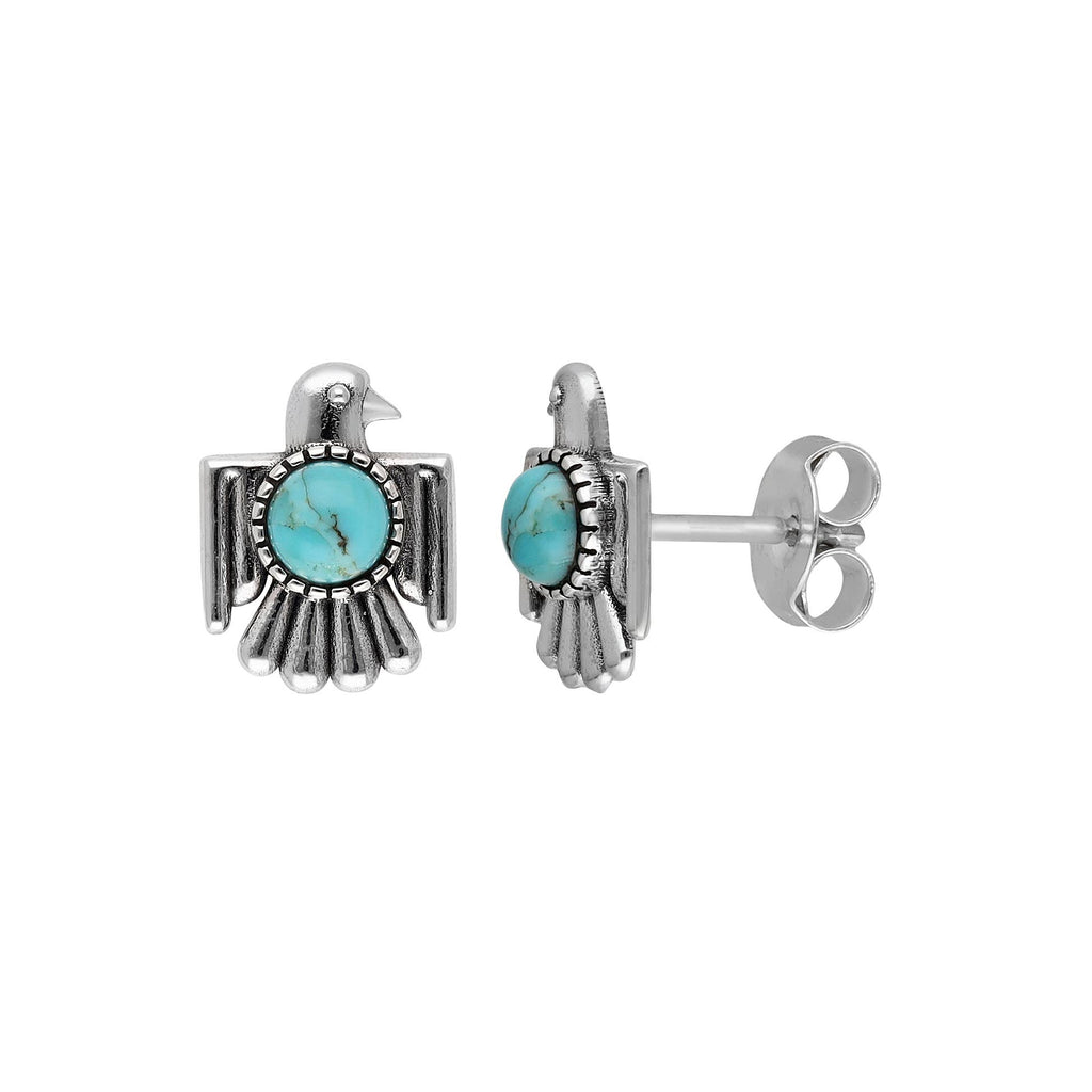 Boucles d'oreilles clous en argent sterling 925 avec turquoise Mohave oiseau