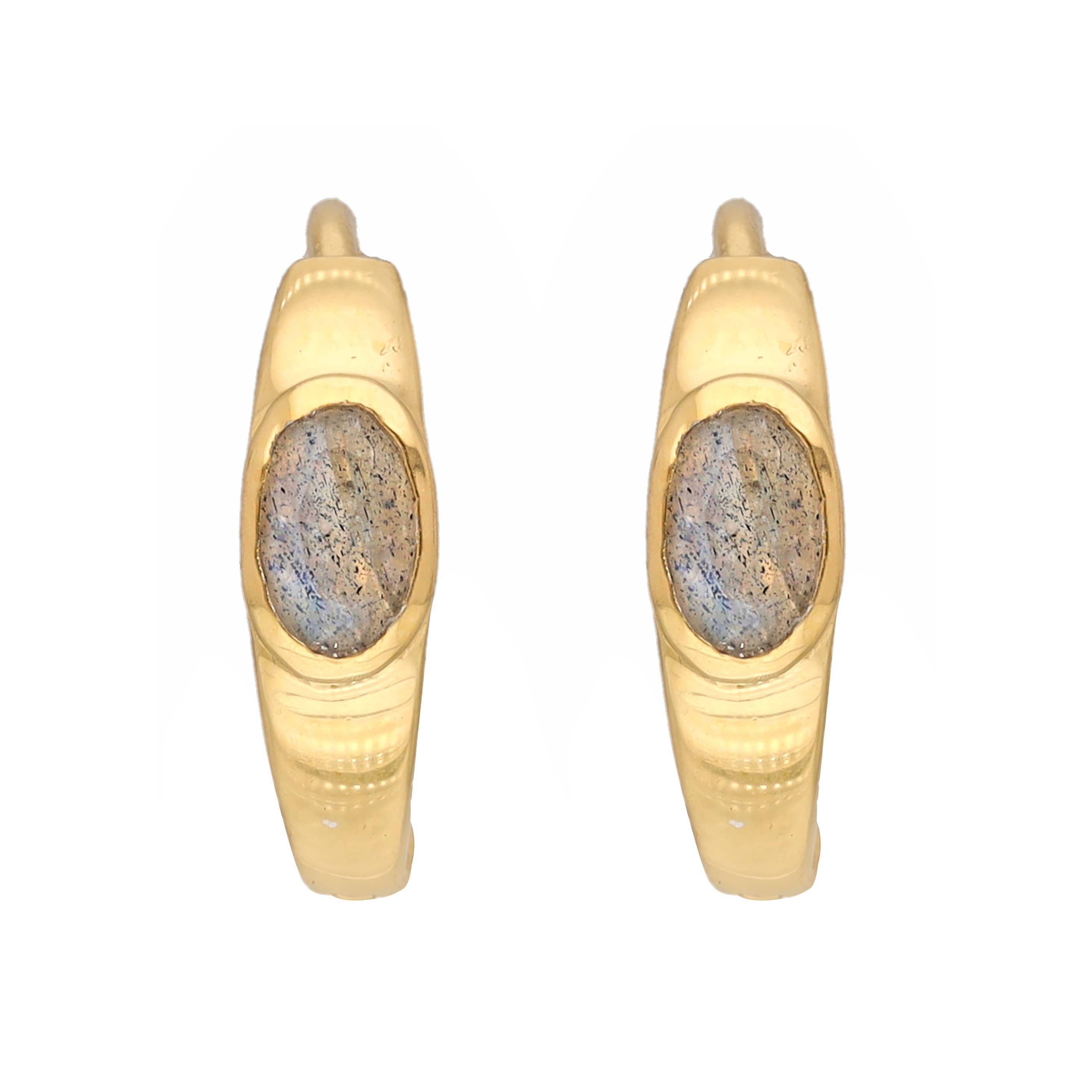 Boucles d'oreilles créoles en argent plaqué or 14K avec pierre de Labradorite