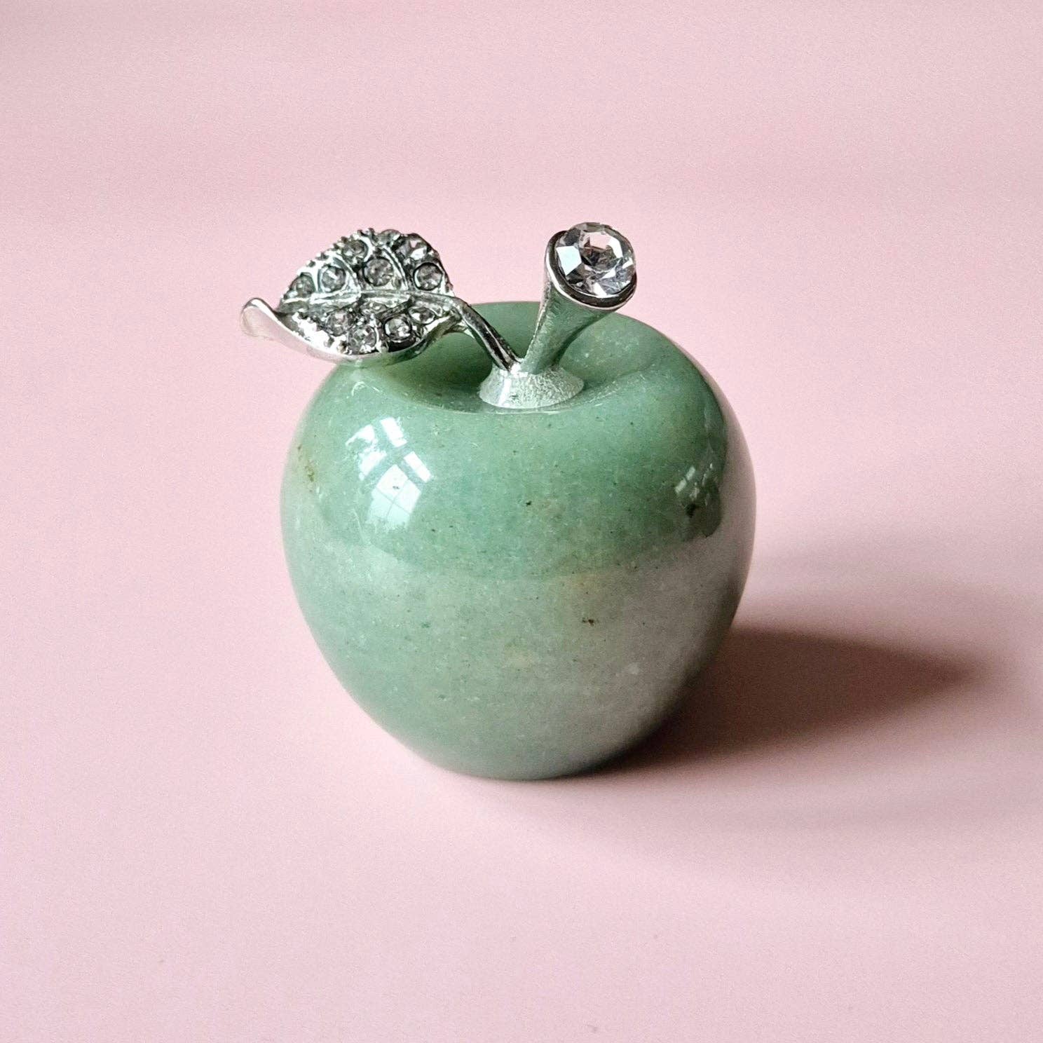Mini Pomme en Pierre Précieuse avec Strass (3x3 cm) - Aventurine Verte