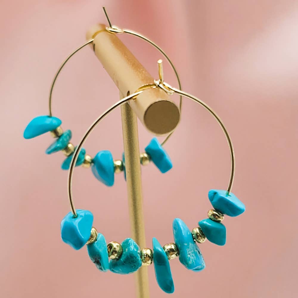 Boucles d'oreilles Créole KHAYA Larimar Lapis Lazuli ou Turquoise au choix
