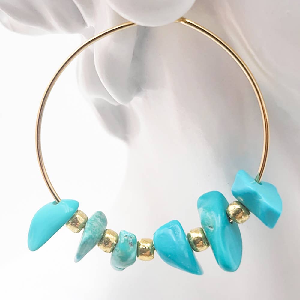 Boucles d'oreilles Créole KHAYA Larimar Lapis Lazuli ou Turquoise au choix
