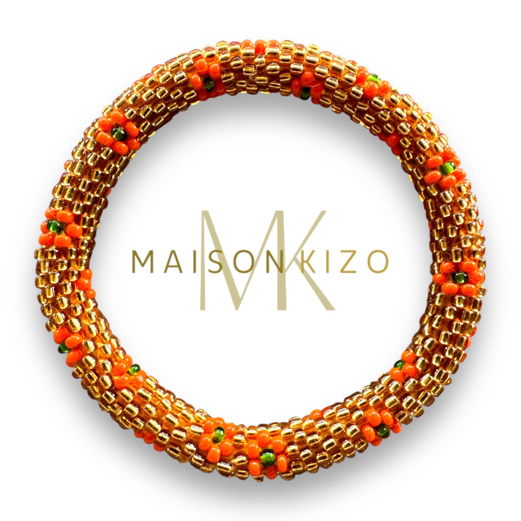 Bracelet népalais MINIKIZ enfant et petit poignet adulte orange fleur