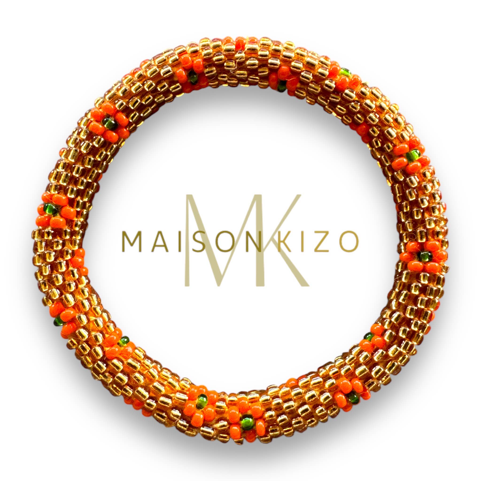Bracelet népalais MINIKIZ enfant et petit poignet adulte orange fleur