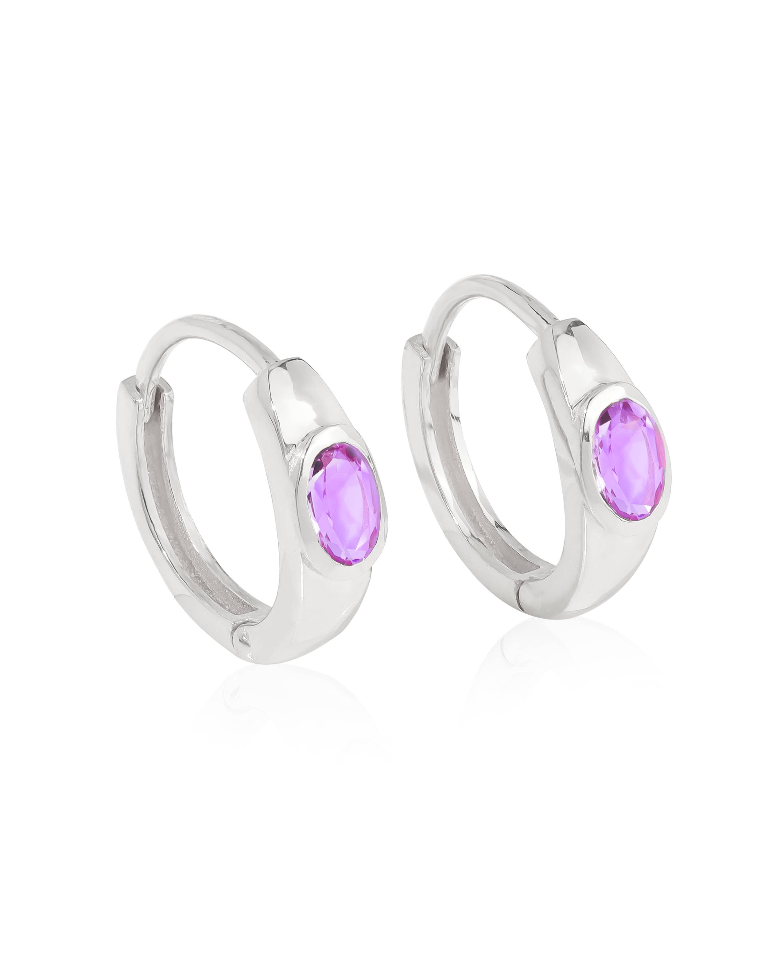 Boucles d'oreilles créoles en argent sterling 925 avec pierre précieuse améthyste