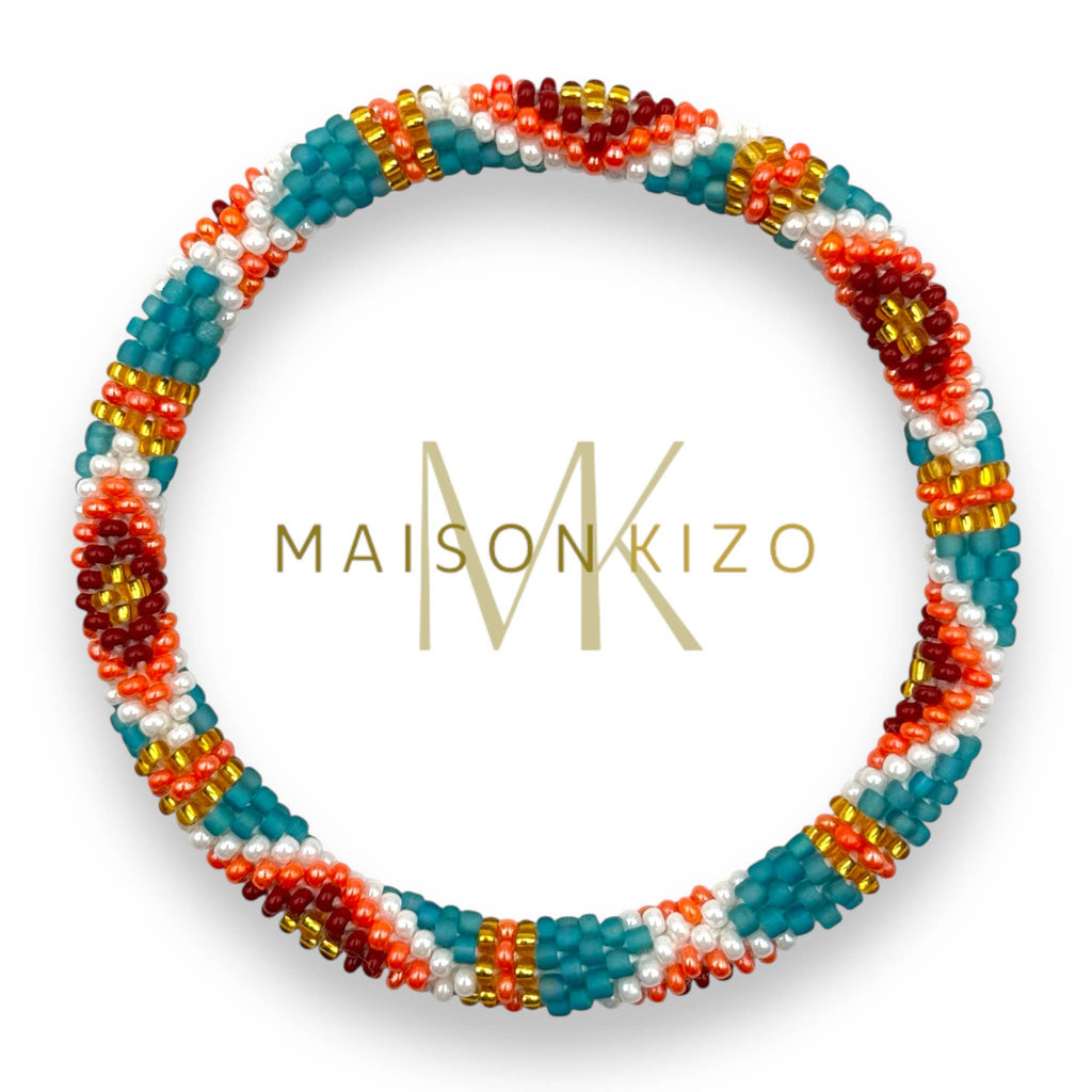 Bracelet népalais  perles de verre E40 Turquoise Orange Rouge Blanc Triangle