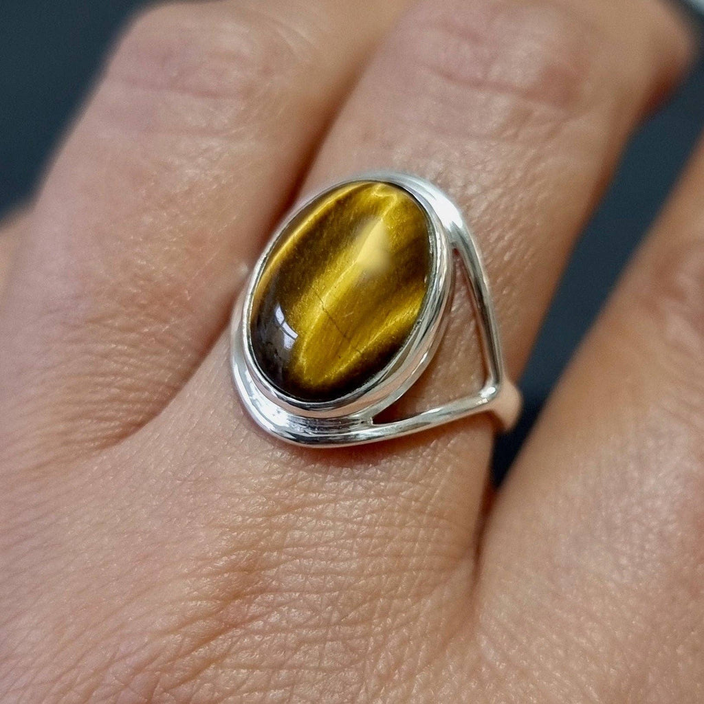 Bague Oeil de Tigre Argent 925 Pierre 15mm x 12mm