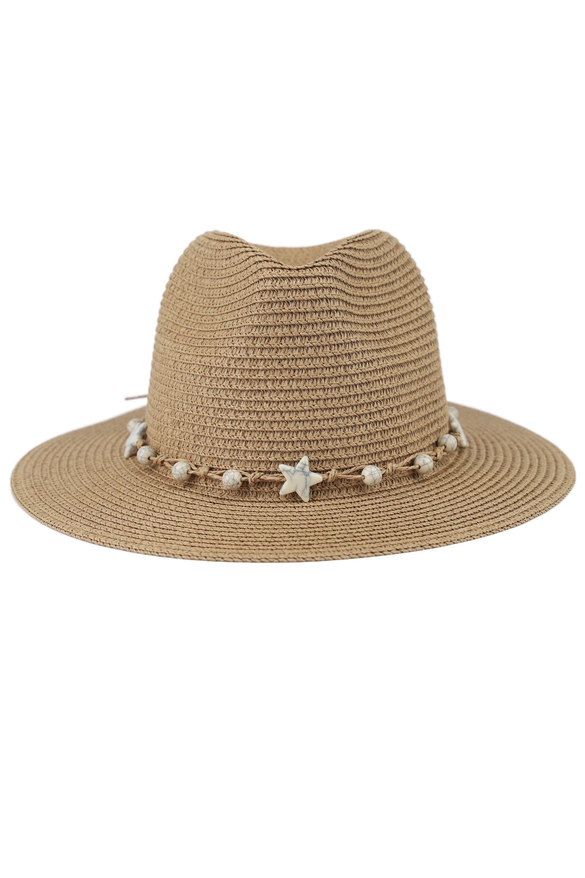 Chapeau panama effet paille avec bande étoiles