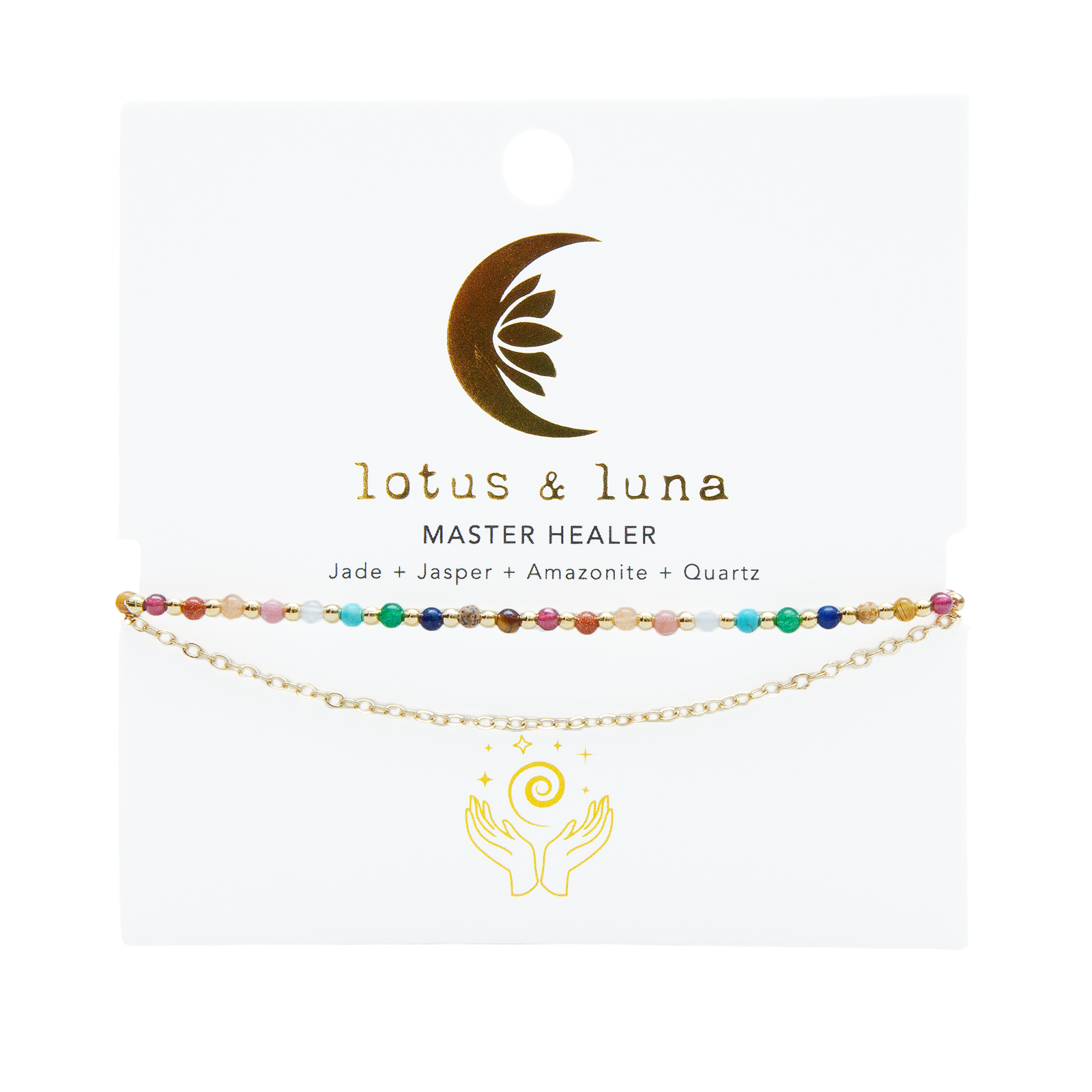 Bracelet double multi color Master Healer Healing 2 mm plaqué or Jade Jaspe Amazonite Quartz Œil de Tigre Grenat Unakite