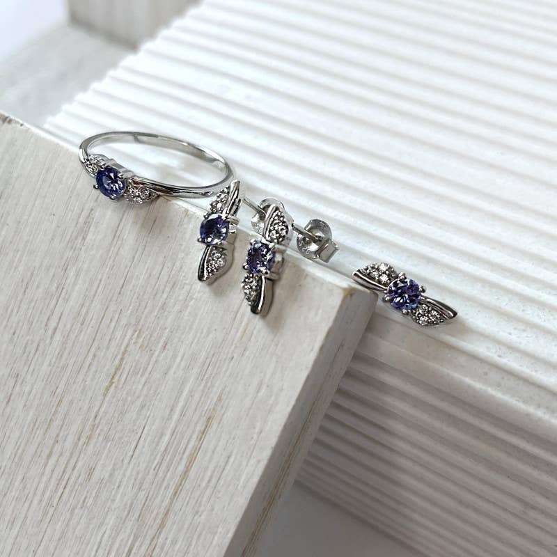 Bague avec tanzanite bleue naturelle, en argent rhodié 925