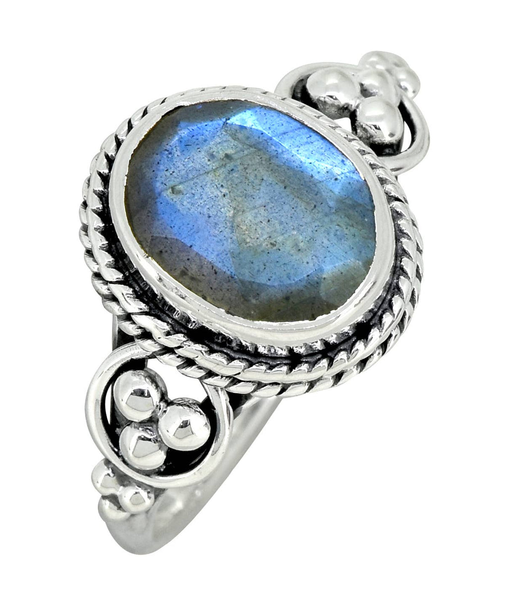 Bague solitaire en argent sterling 925 massif Labradorite