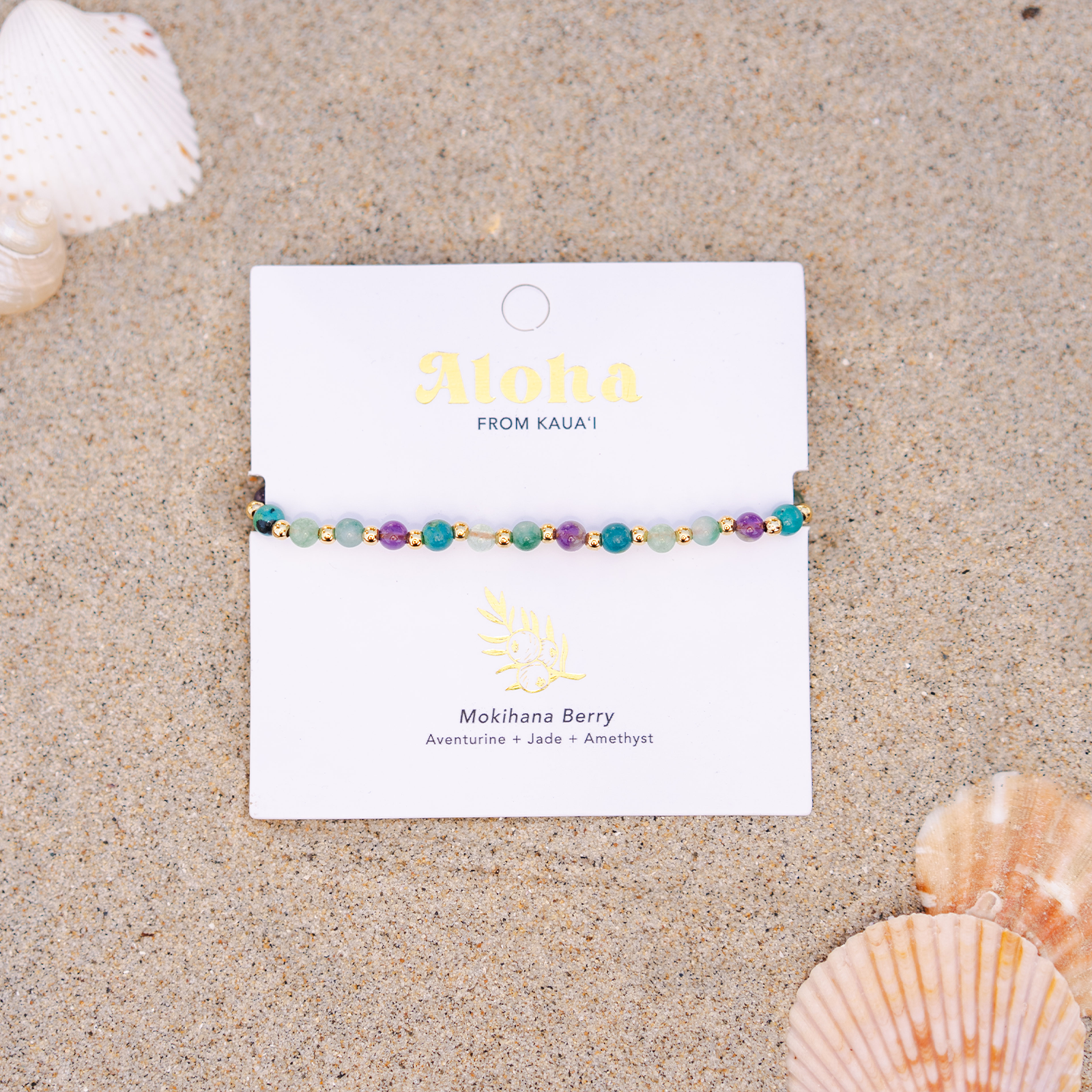 Bracelet de guérison Kauai Hawaii 4 mm Chrysocolle Aventurine  Jade et Améthyste