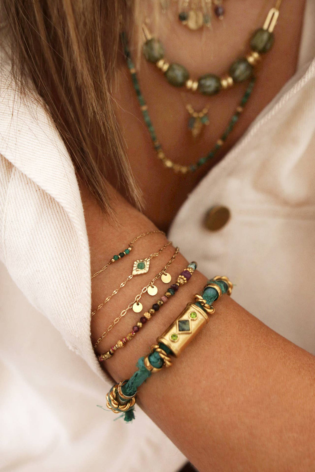 Bracelet SHAKTI Rubis, Turquoise, Jaspe Mookaite et Grenat