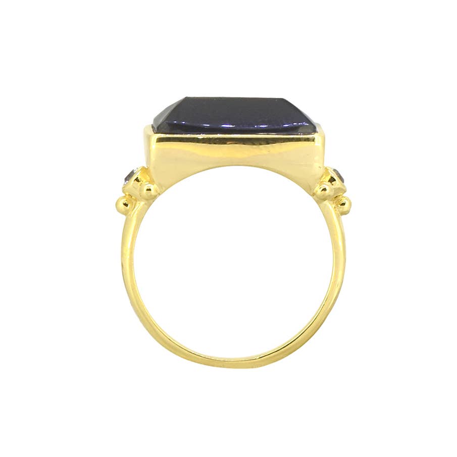 Bague en Argent 925 Plaqué Or avec Onyx Noir et Topaze Blanche