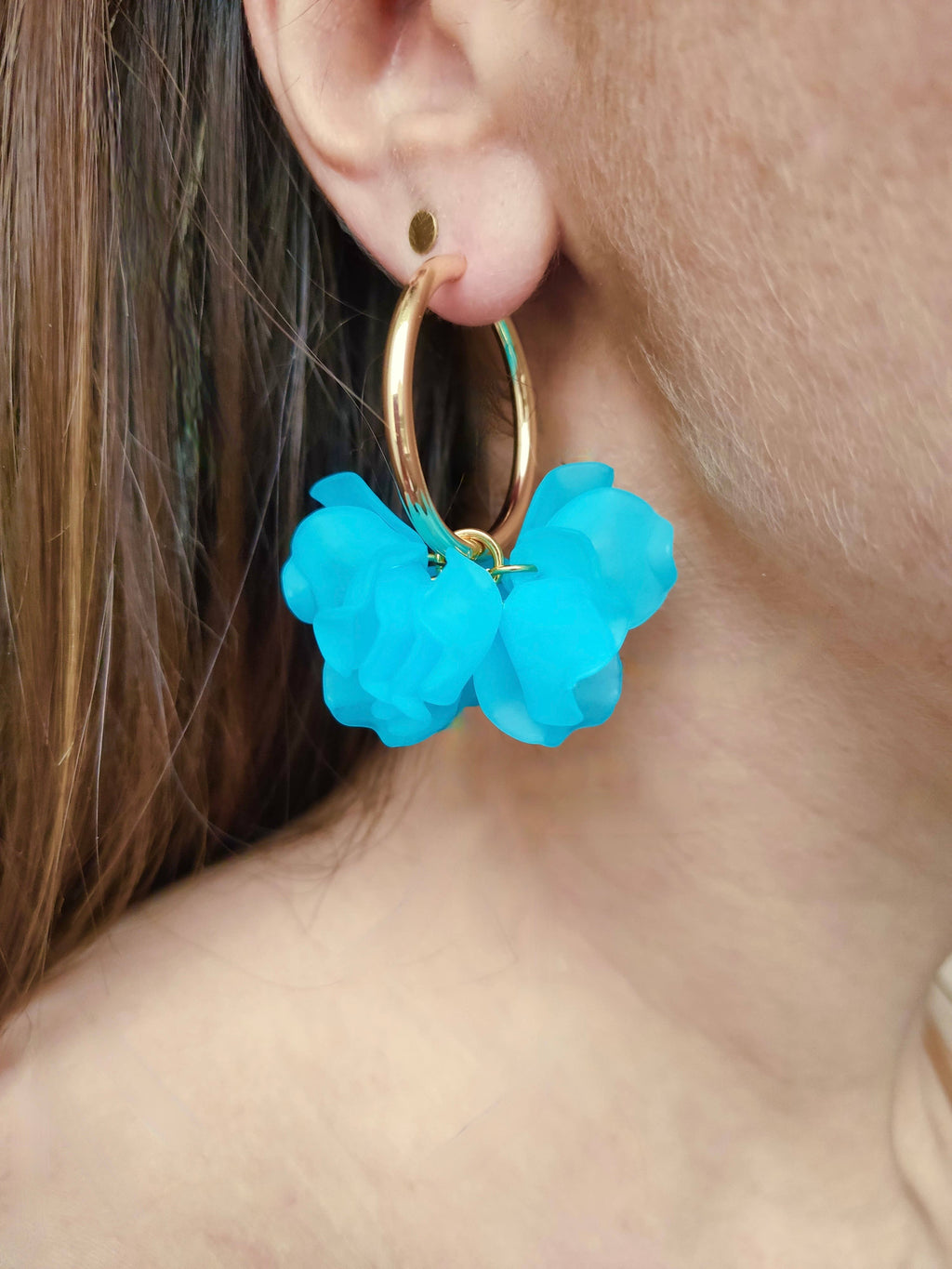 Boucles d'oreilles Créoles PEONY Fleurs Pivoine couleur au choix