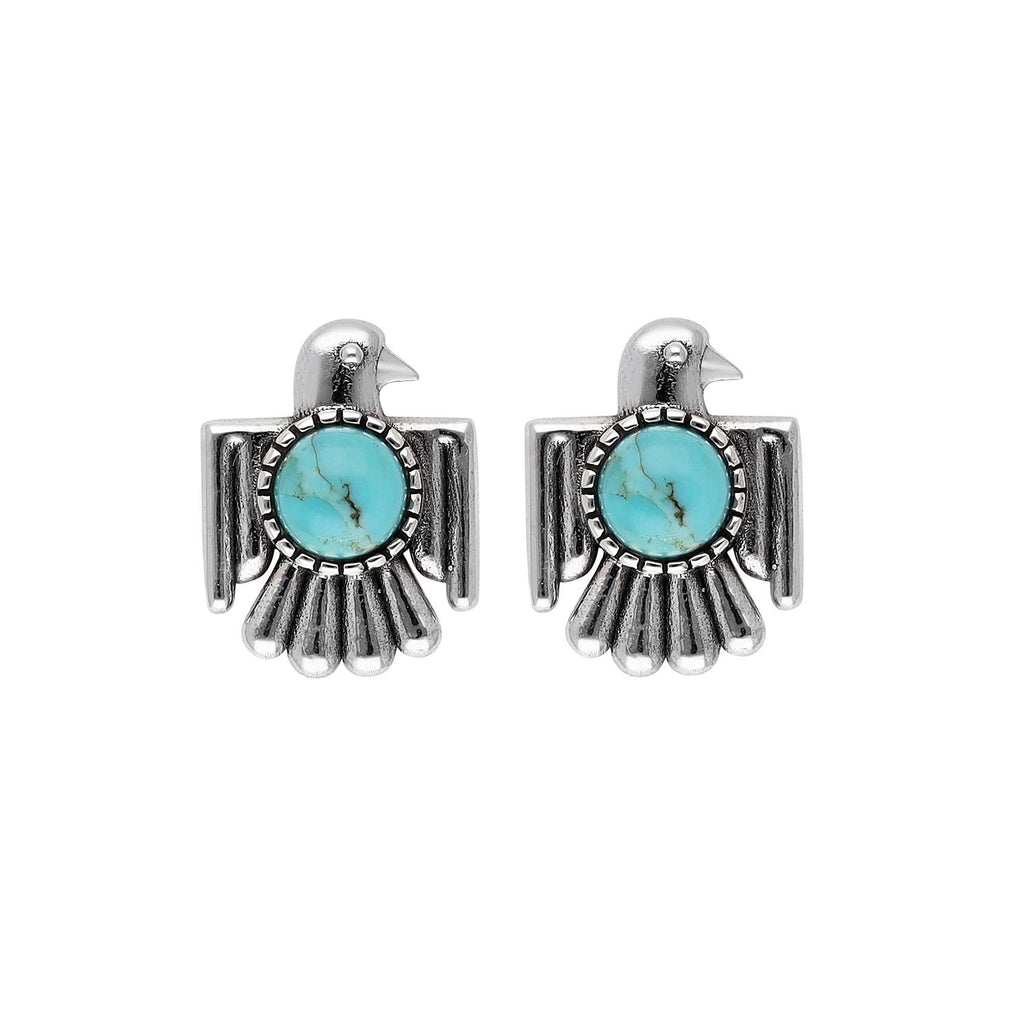 Boucles d'oreilles clous en argent sterling 925 avec turquoise Mohave oiseau