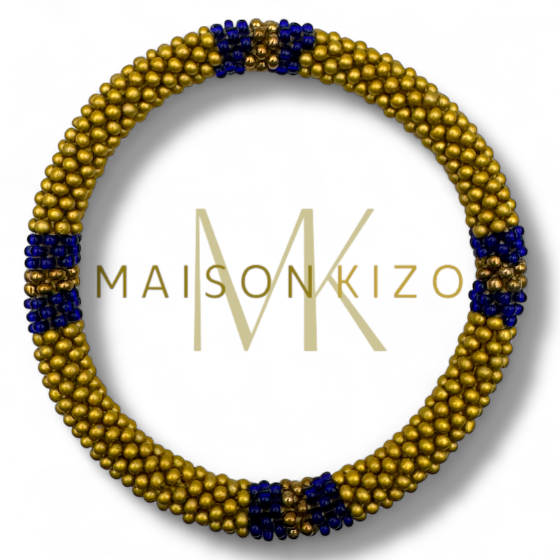 Bracelet népalais Bleu de Maison Kizo B50 bleu lapis doré
