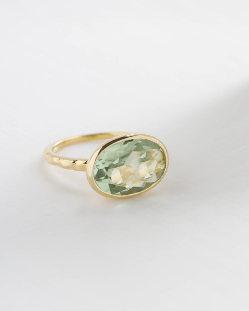 Bague Solitaire en Améthyste Verte Plaquée Or sur Argent