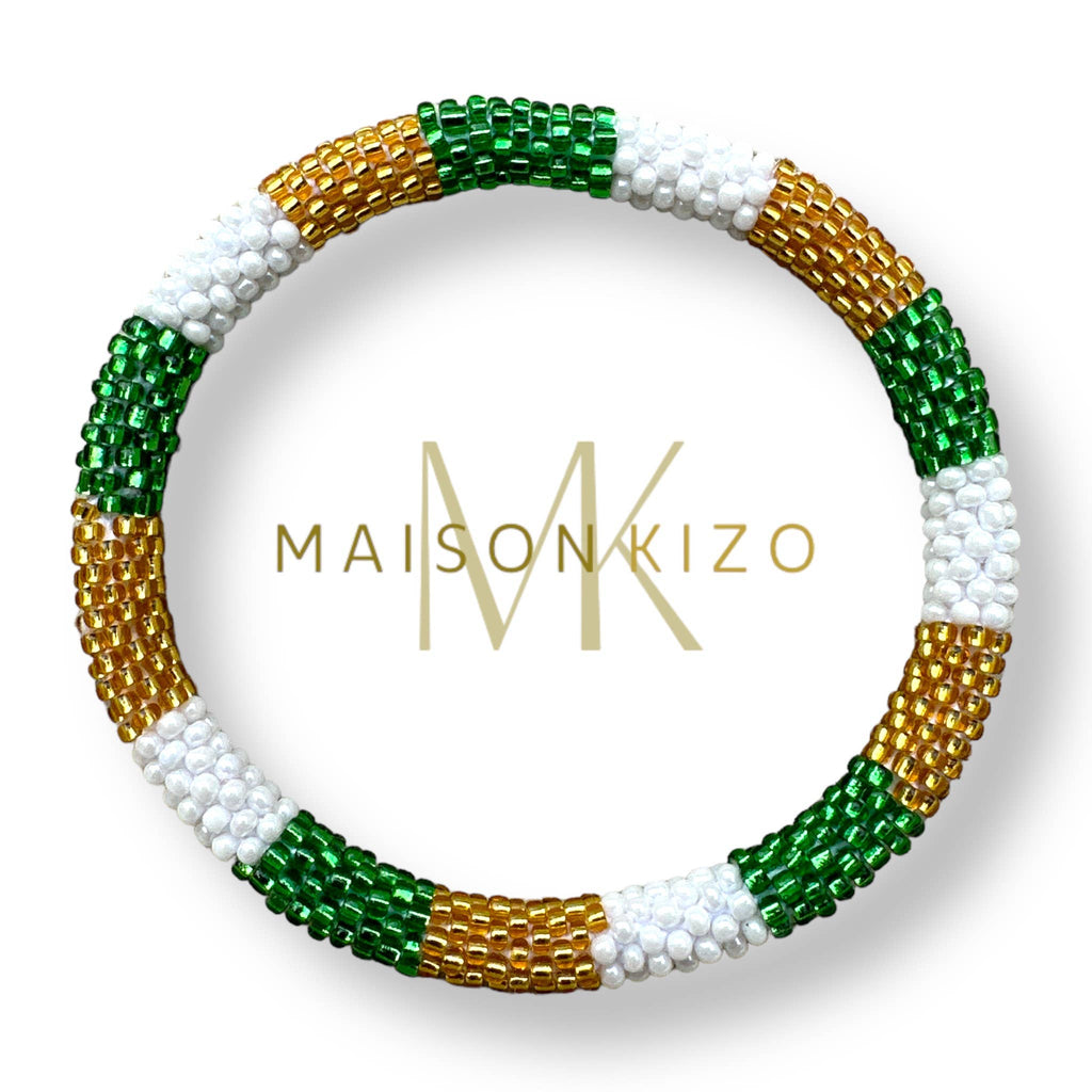 Bracelet népalais vert doré blanc