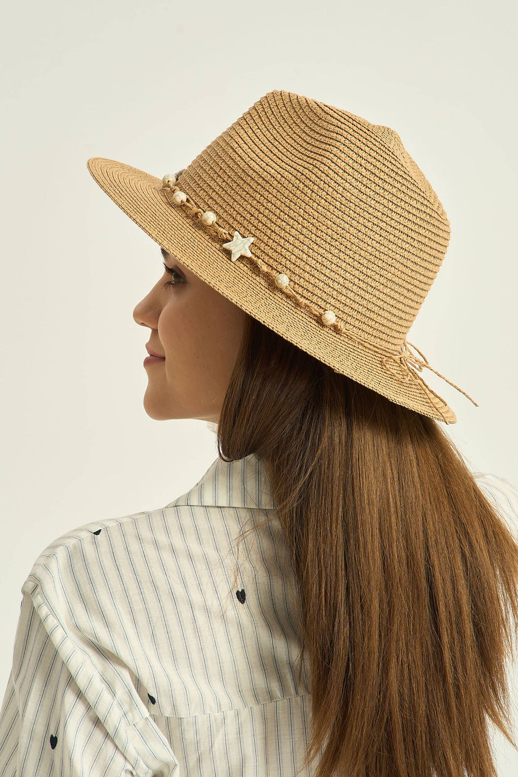 Chapeau panama effet paille avec bande étoiles