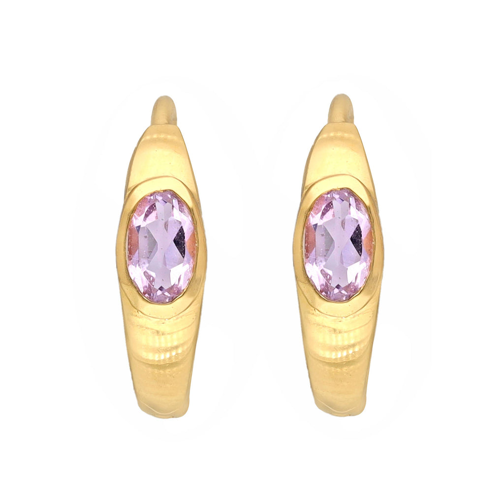 Boucles d'oreilles créoles en argent plaqué or 14K avec pierre d'améthyste