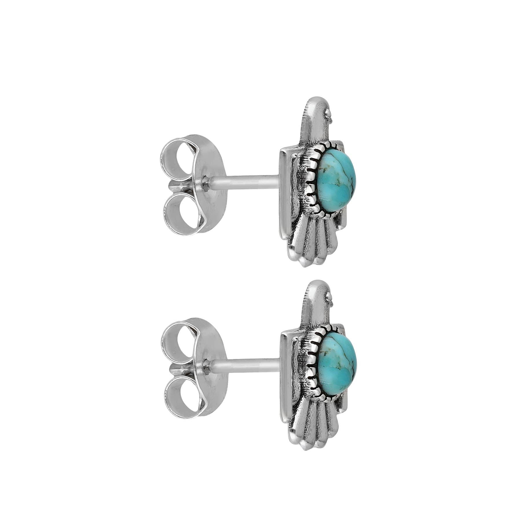 Boucles d'oreilles clous en argent sterling 925 avec turquoise Mohave oiseau
