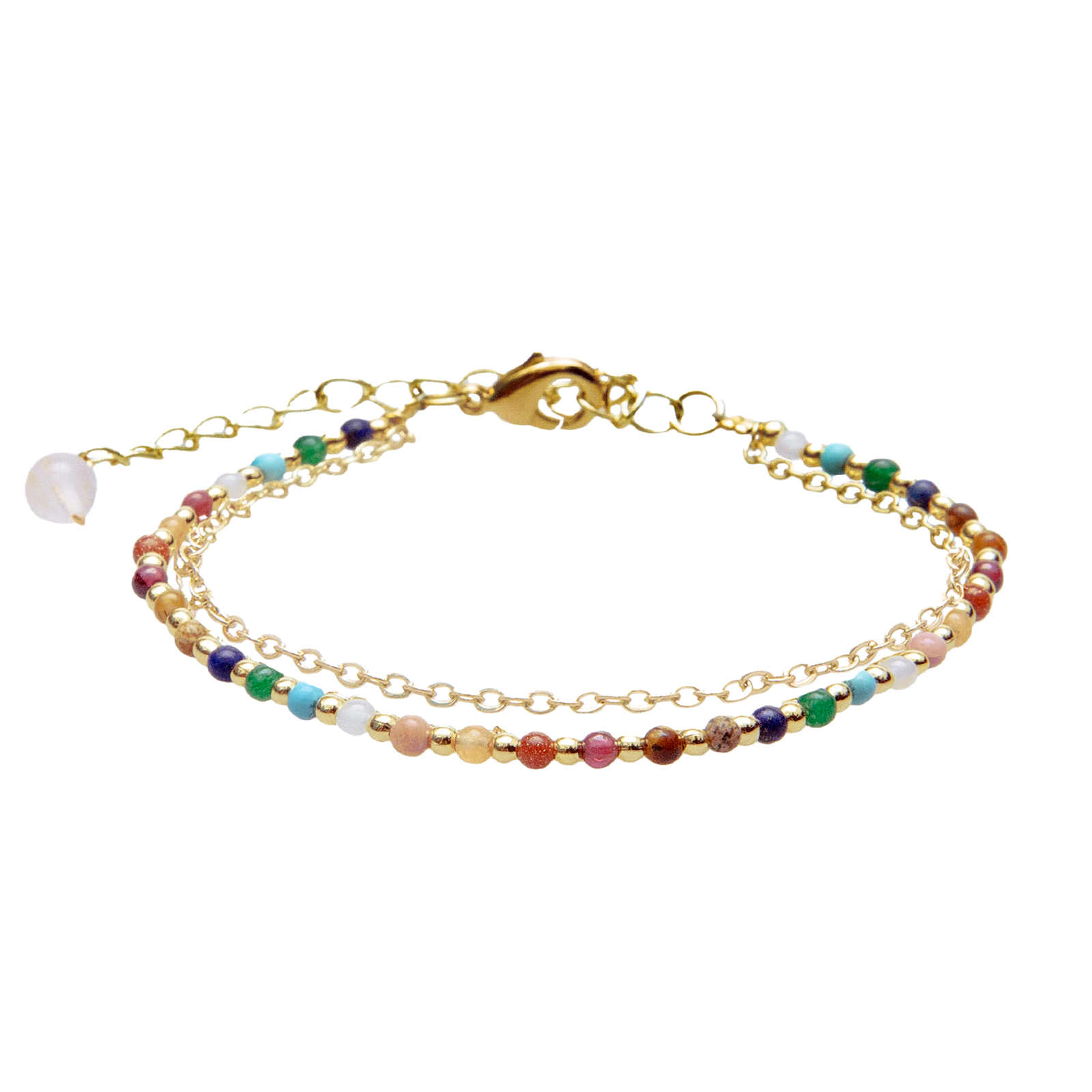 Bracelet double multi color Master Healer Healing 2 mm plaqué or Jade Jaspe Amazonite Quartz Œil de Tigre Grenat Unakite