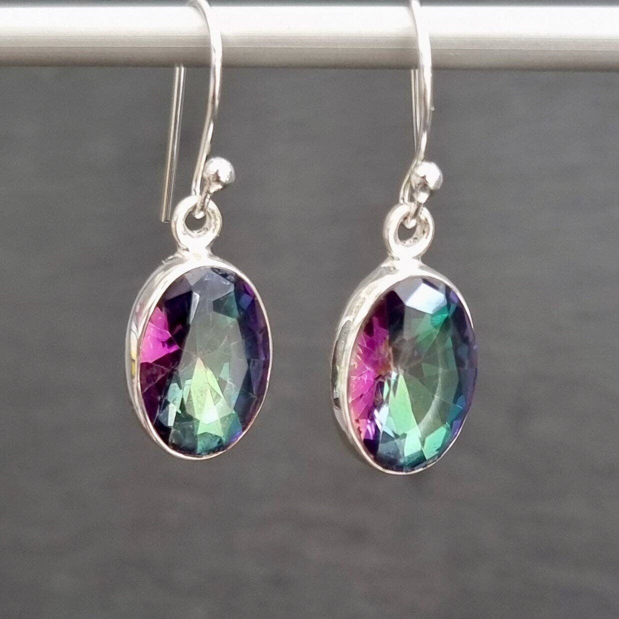Boucles d'oreilles en topaze mystique, argent sterling 925