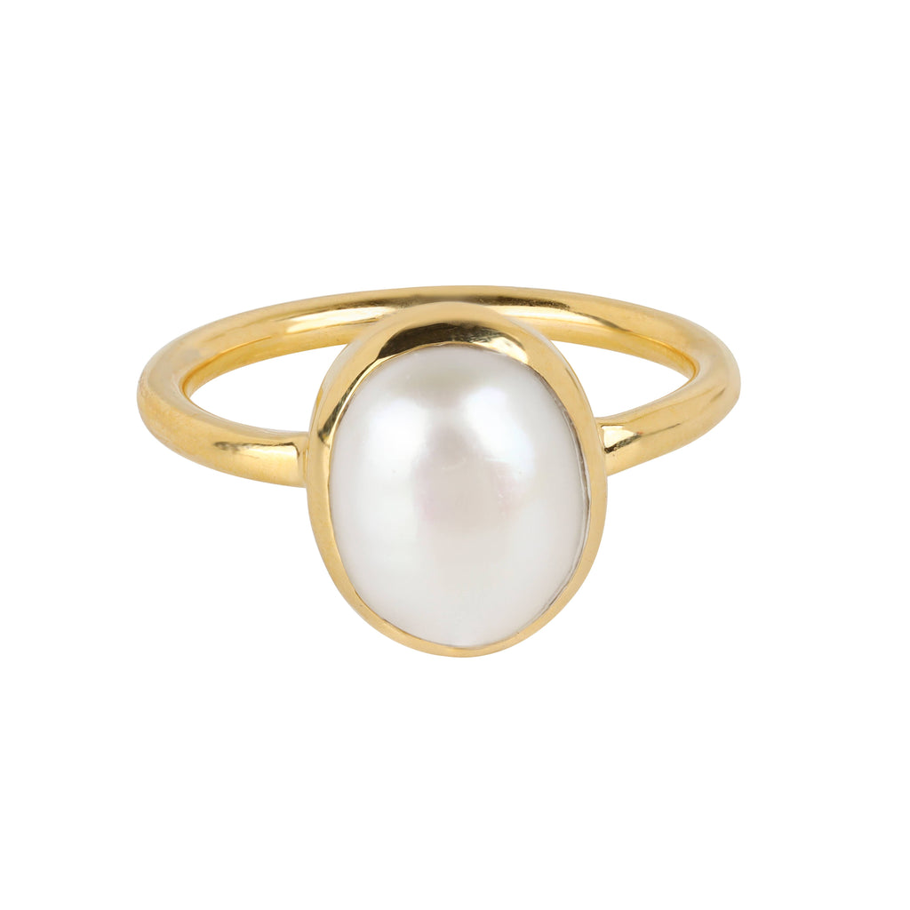 Bague Solitaire en Vermeil d'Or sur Argent avec Nacre