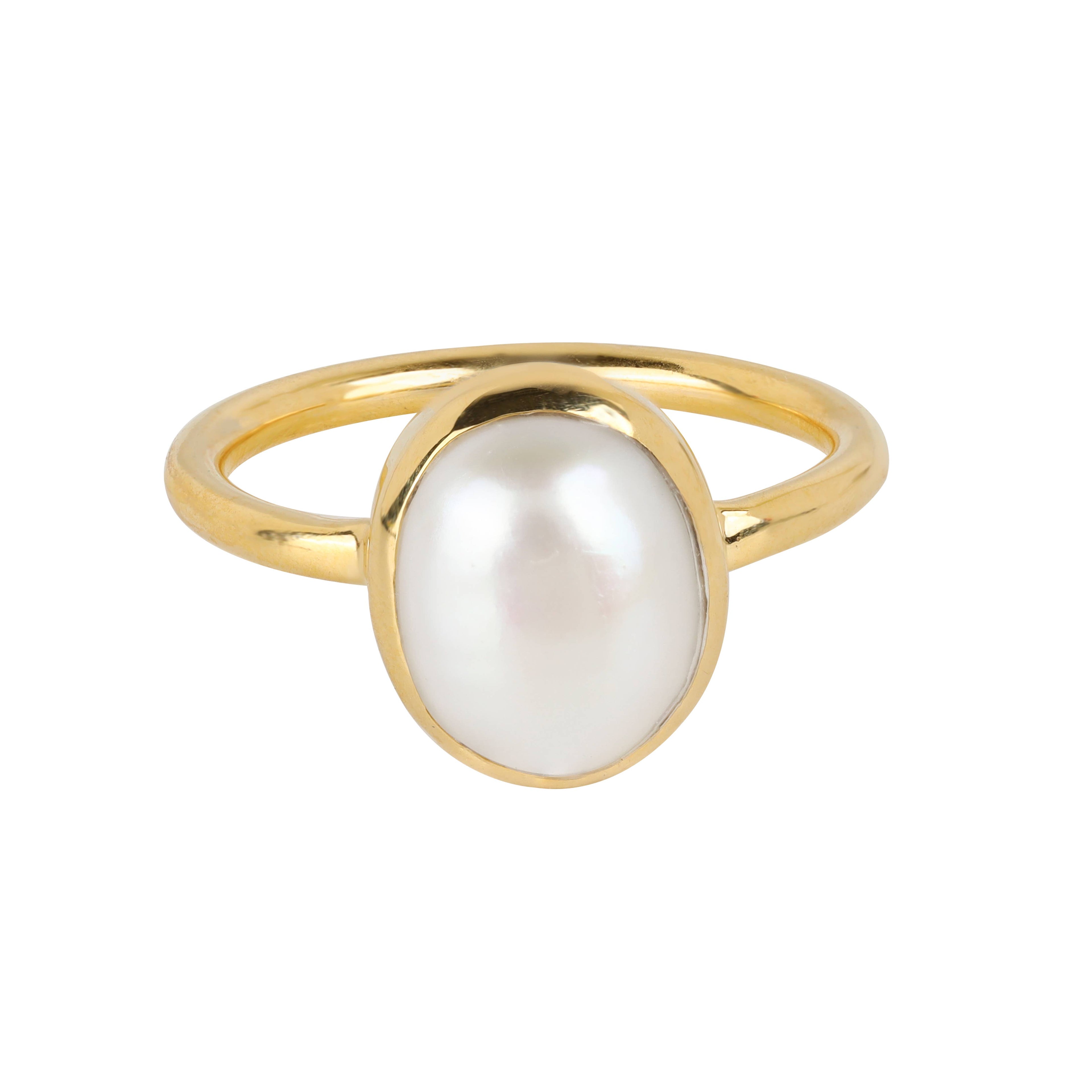 Bague Solitaire en Vermeil d'Or sur Argent avec Nacre