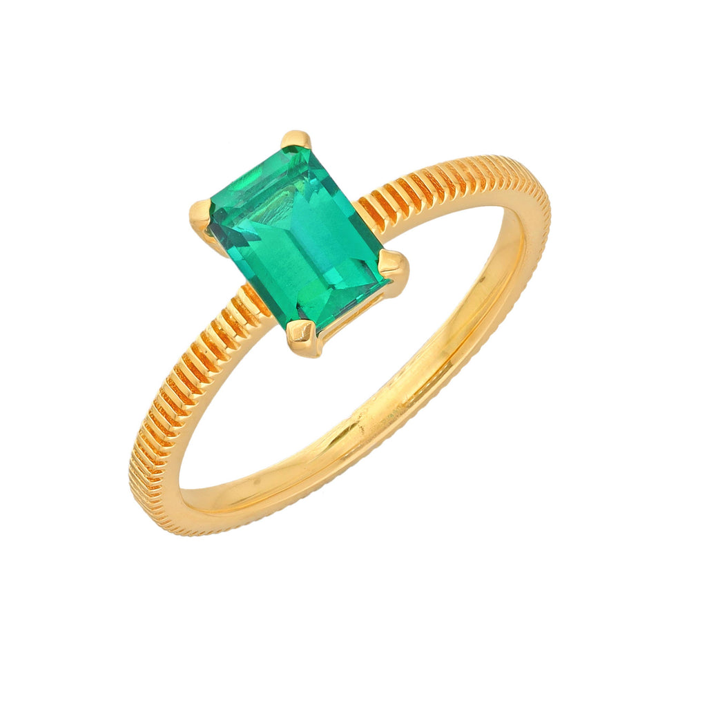 Bague en Emeraude zambienne de laboratoire plaquée or sur argent