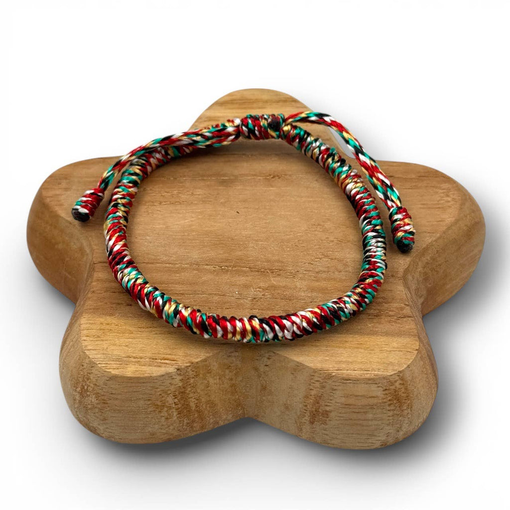 Bracelet tibétain tressé - modèle fin Rouge blanc vert