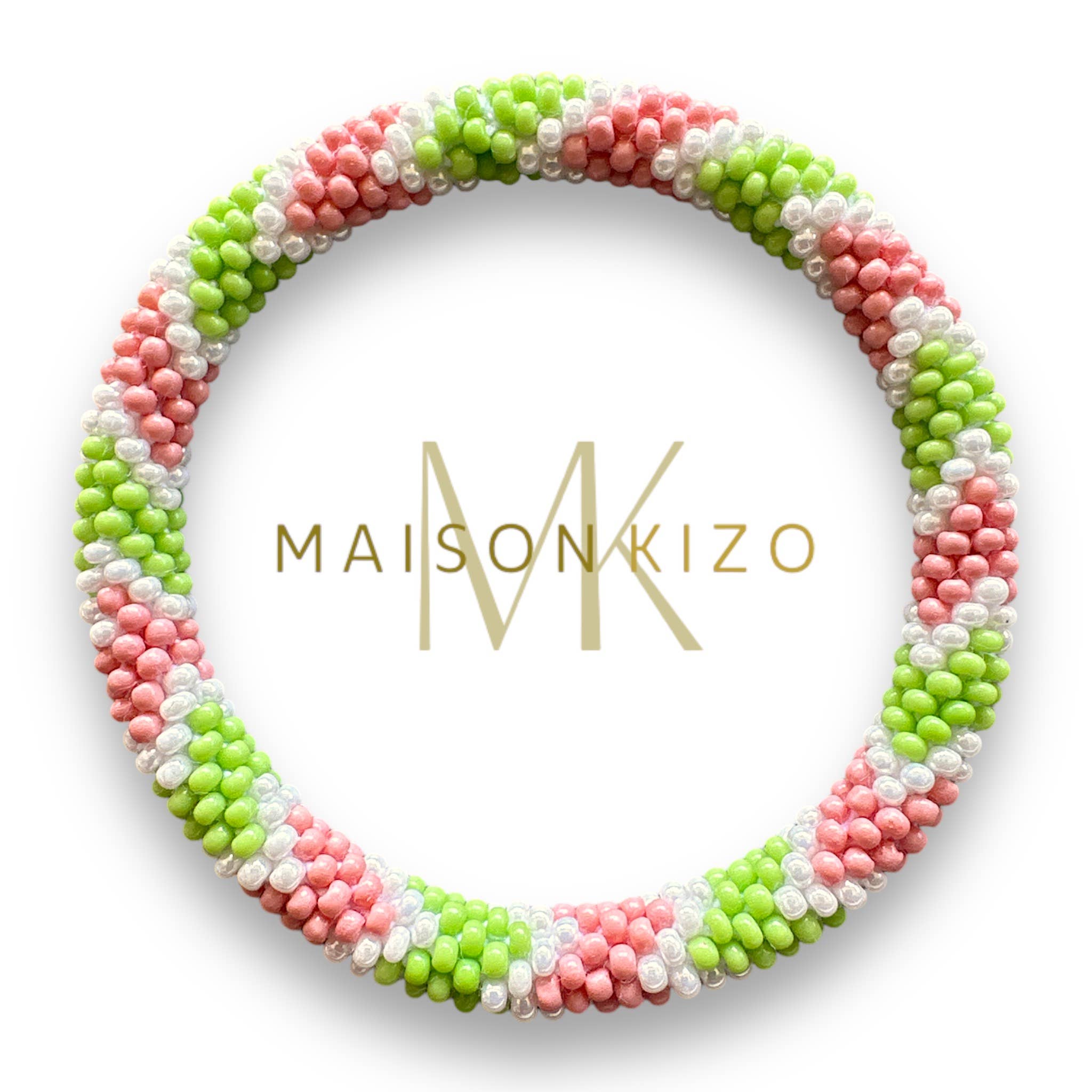 Bracelet népalais MINIKIZ enfant et petit poignet adulte rose vert pomme
