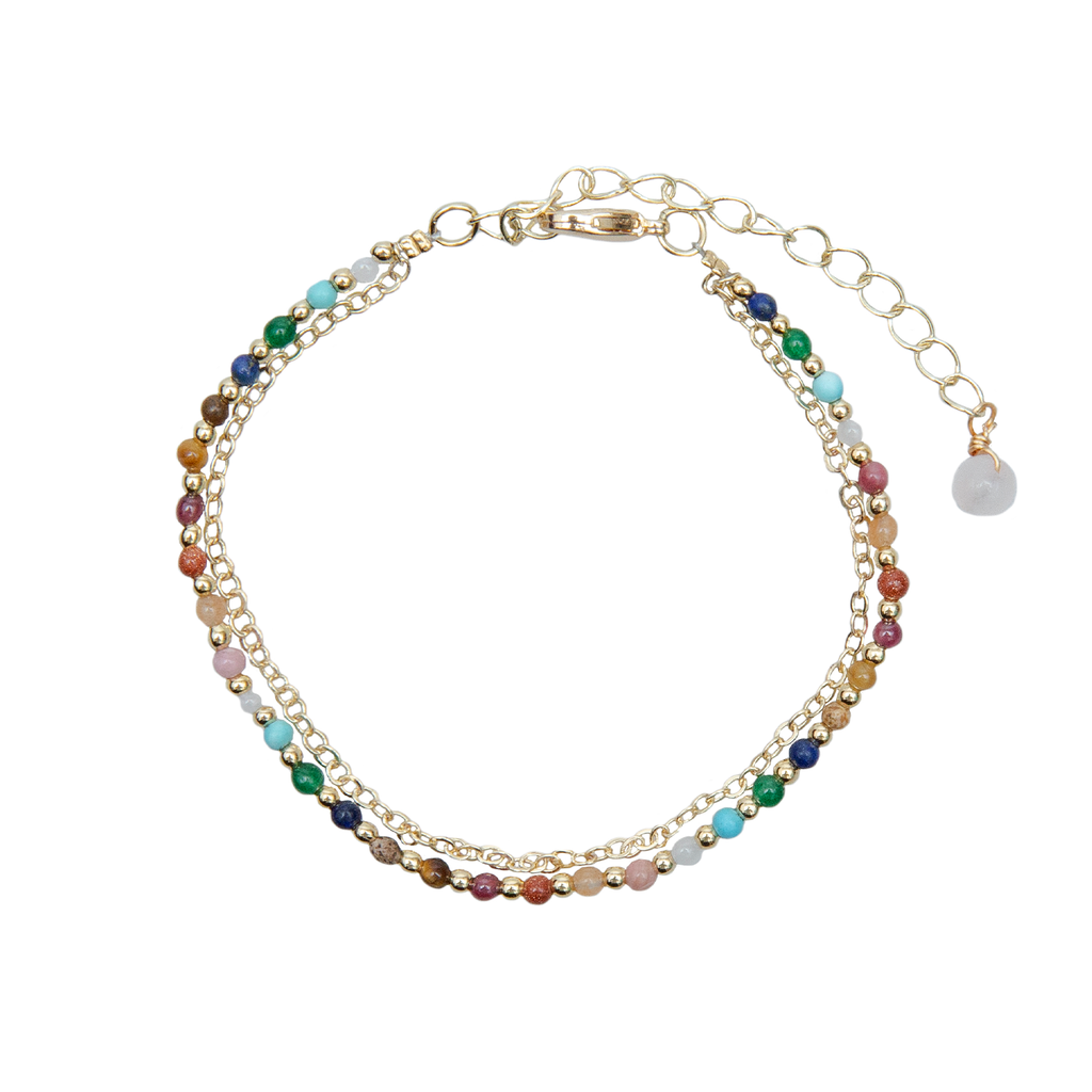 Bracelet double multi color Master Healer Healing 2 mm plaqué or Jade Jaspe Amazonite Quartz Œil de Tigre Grenat Unakite