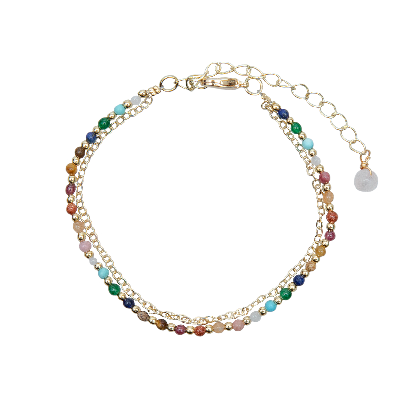 Bracelet double multi color Master Healer Healing 2 mm plaqué or Jade Jaspe Amazonite Quartz Œil de Tigre Grenat Unakite