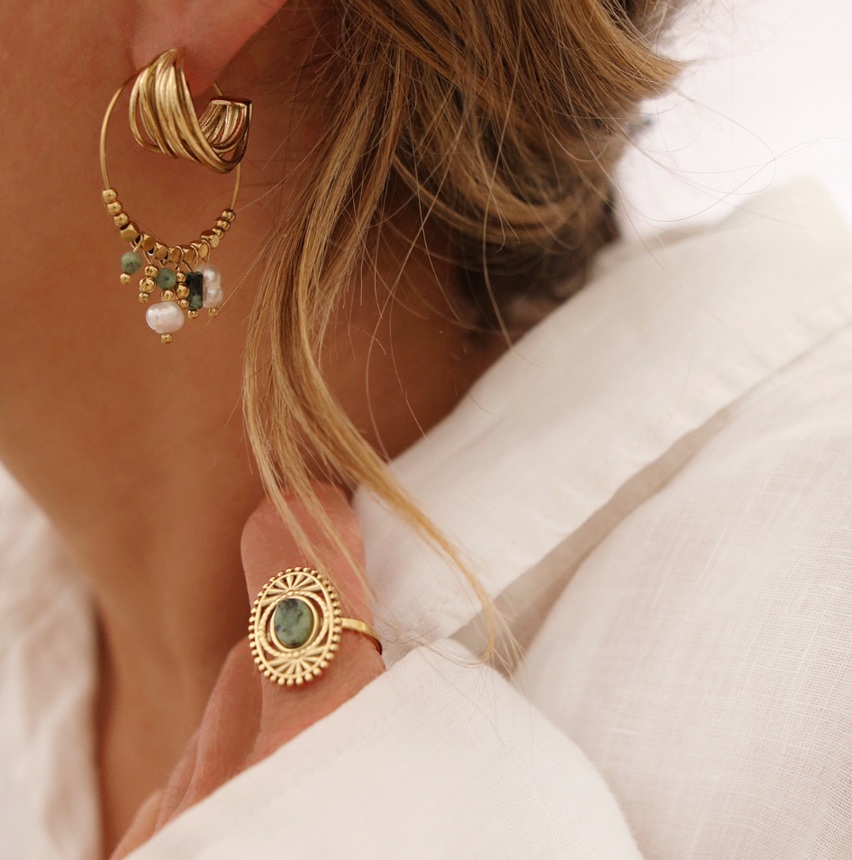 Boucles d'oreilles NÉRAYA Turquoise et perle d'eau