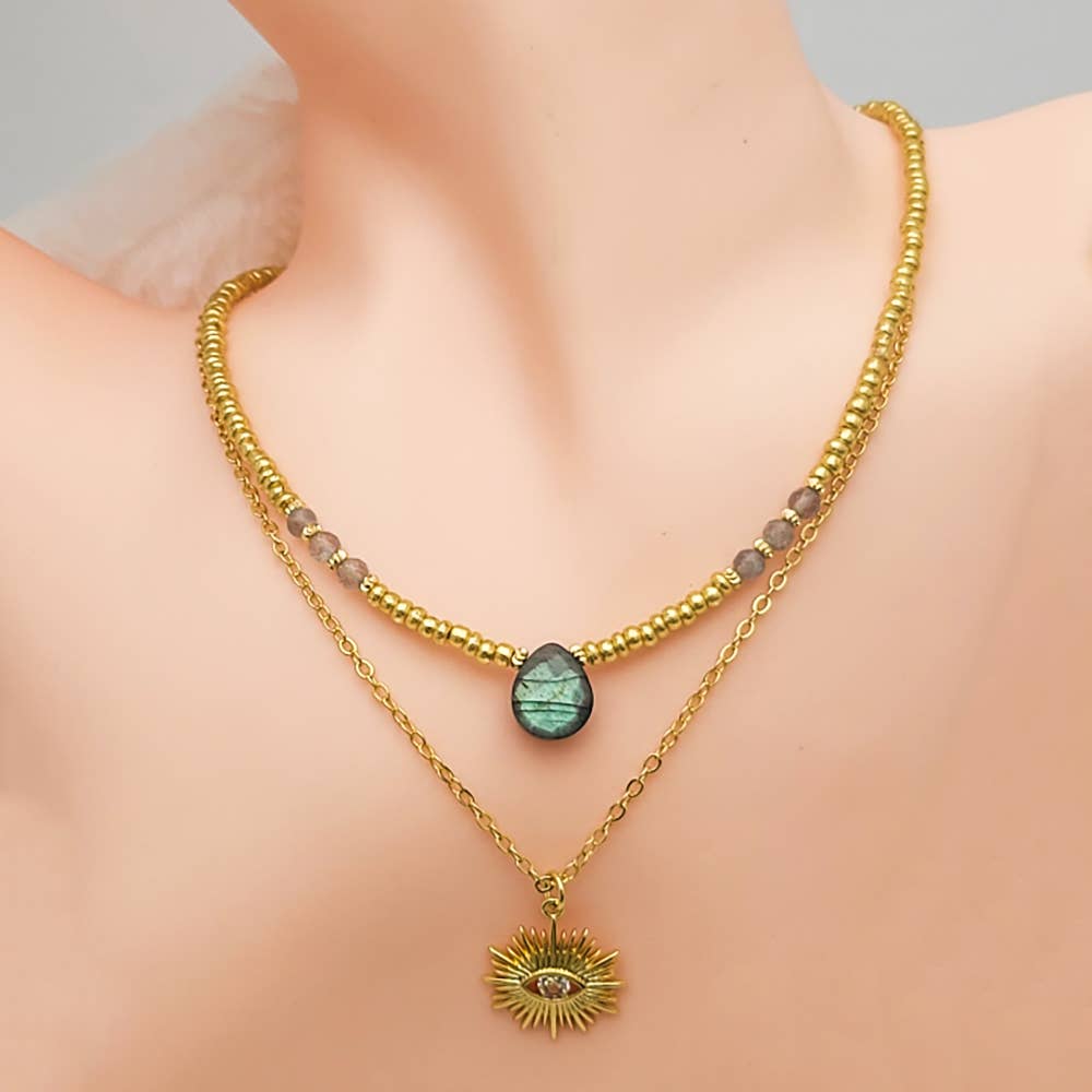Collier Double Labradorite pendentif oeil