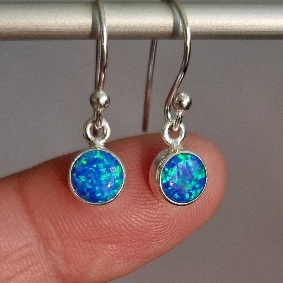 Boucles d'oreilles rondes en Opale bleue Argent sterling 925