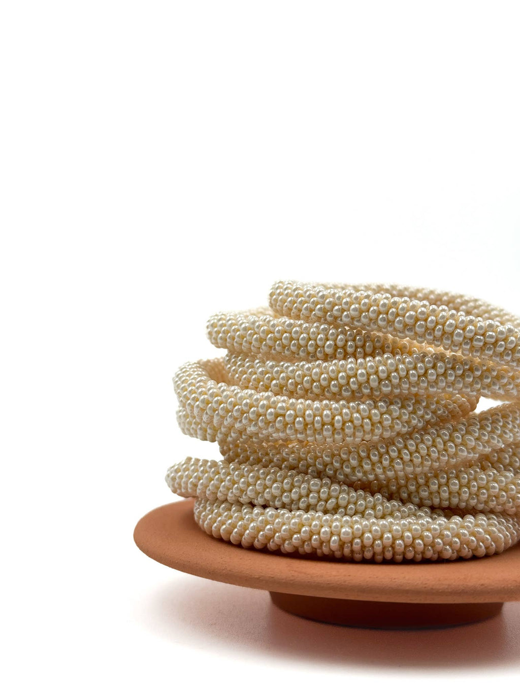 Bracelet népalais  perles de verre E19 Blanc Perle Unis