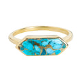 Bague HexaGlow en Turquoise Bleu Cuivre Plaqué Or sur Argent