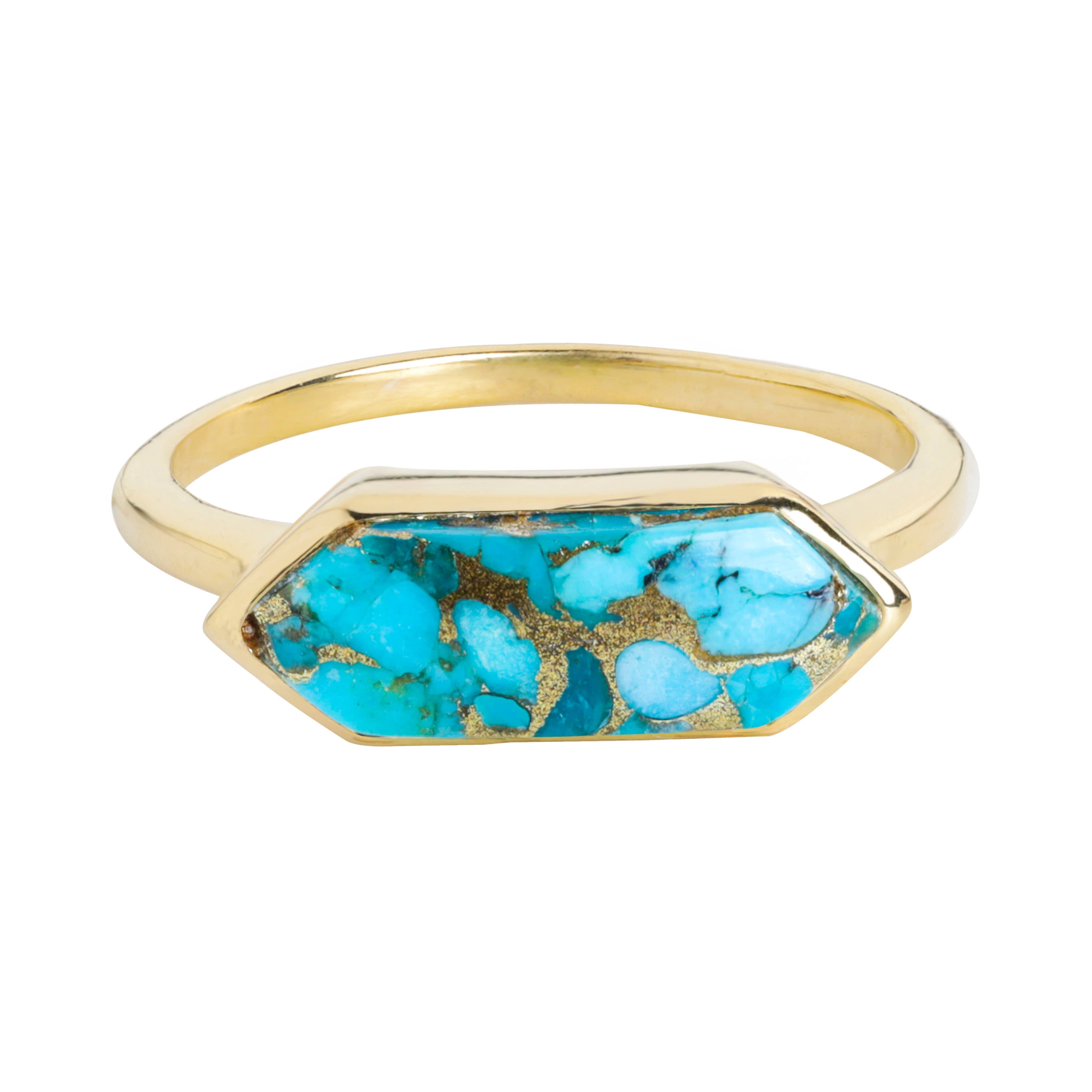Bague HexaGlow en Turquoise Bleu Cuivre Plaqué Or sur Argent