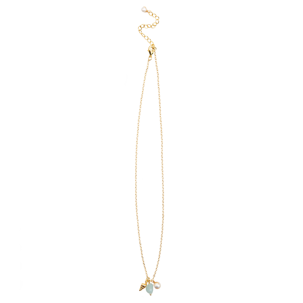Collier coquillage Onshore Perle du Rivage Aigue Marine