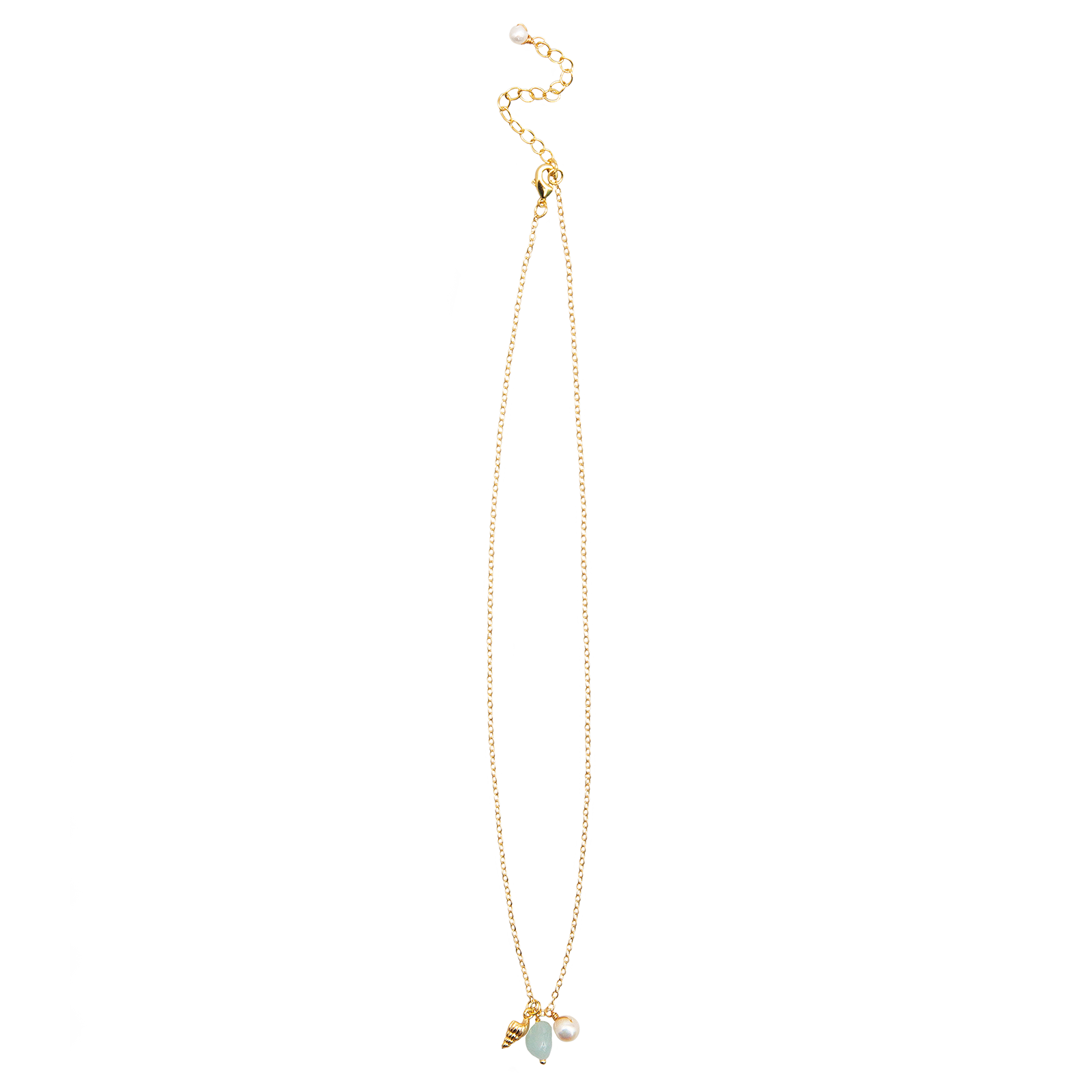 Collier coquillage Onshore Perle du Rivage Aigue Marine