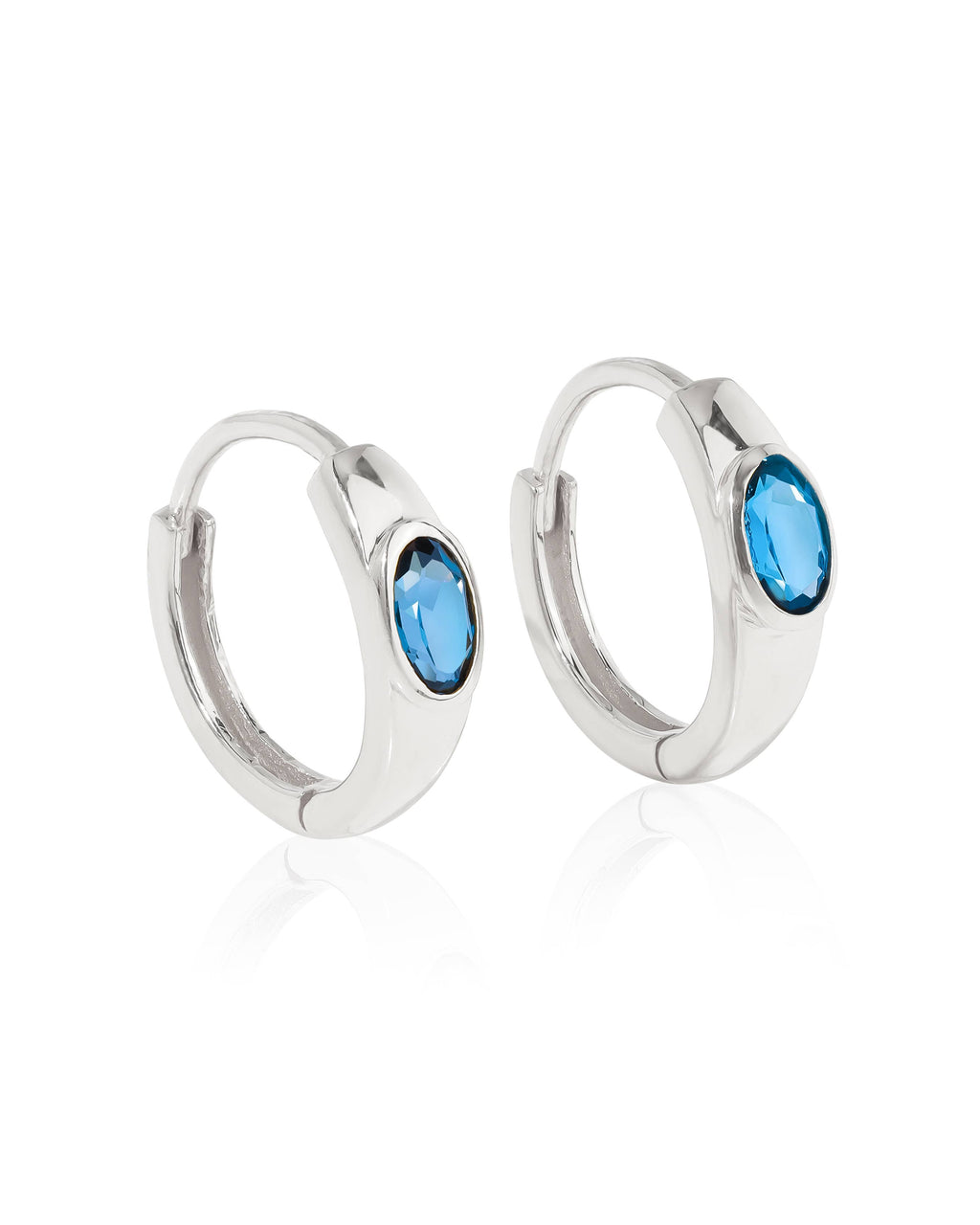 Boucles d'oreilles créoles en argent sterling 925 avec pierre précieuse topaze bleue de Londres